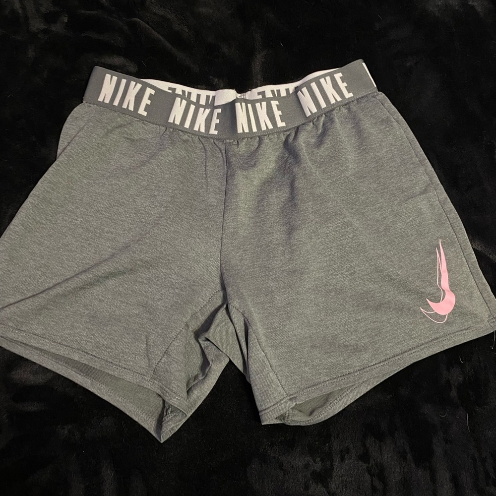 Nike Women's Gray Shorts with Pink Logo
